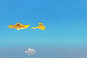 Drei Wolken (2001) Öl auf Hartfaserplatte (17,5 cm x 25 cm)